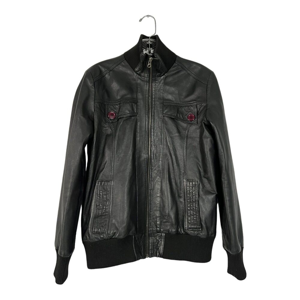 Women's  Bomber Leather Jacket Size 36 Medium Black Coat Made in India